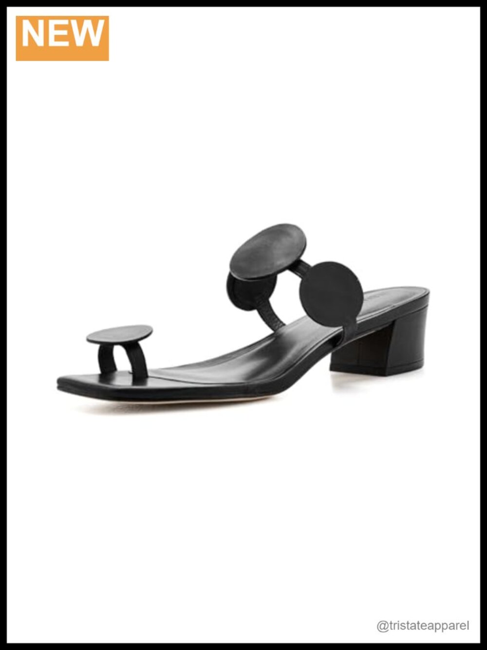 Leather Block Heel Square Toe Slip-On Sandals